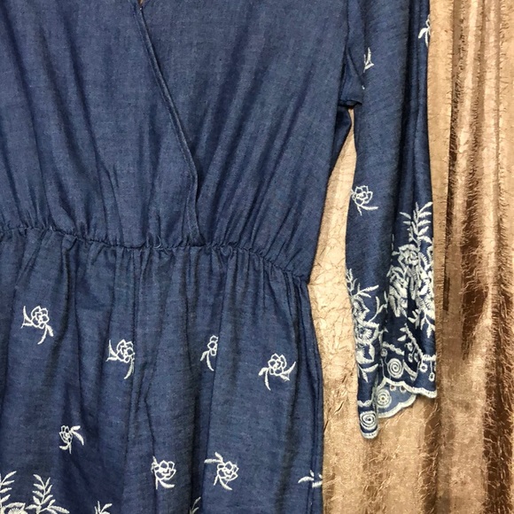 NEW Chambray Embroidered Romper - Picture 3 of 4